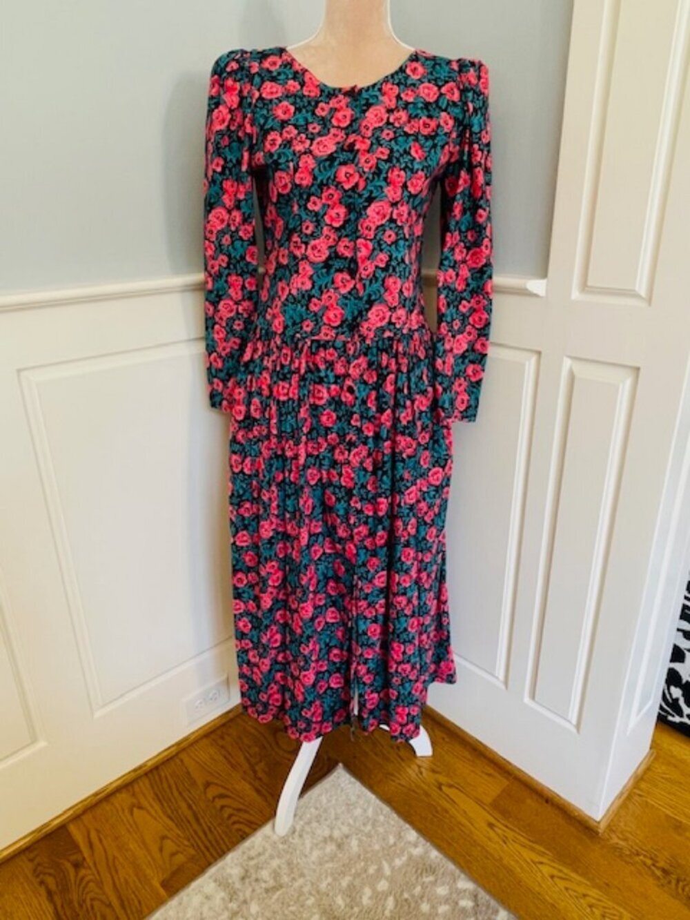 Komil Honolulu Vintage Cottagcore Floral Drop Waist Midi Dress Button Front Sm - Picture 3 of 10